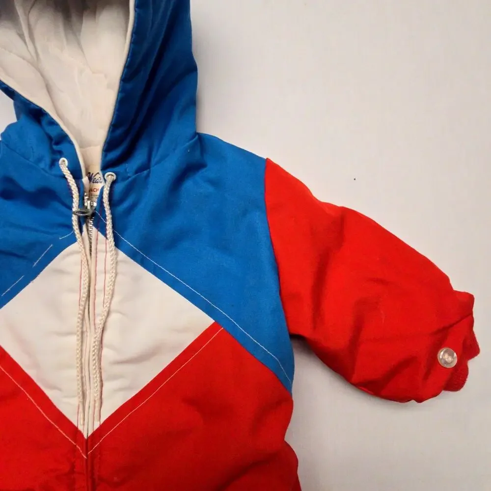 Vintage Weather Tamer Red Blue Hooded Snowsuit Toddler Made in USA Kids 24 Month